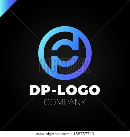 Letter D And Letter P Logo. Pd, Dp Initial Overlapping In Circle Letter Logotype