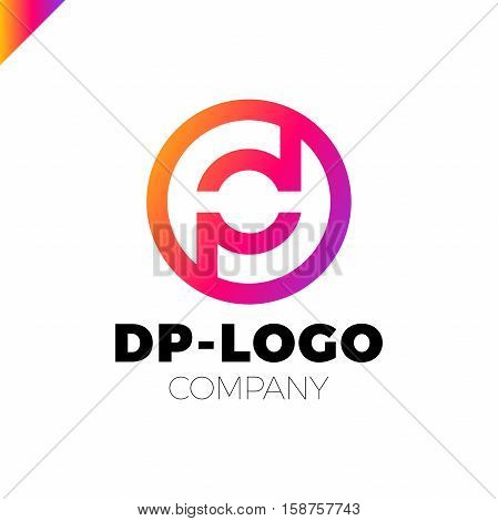 Letter D And Letter P Logo. Pd, Dp Initial Overlapping In Circle Letter Logotype