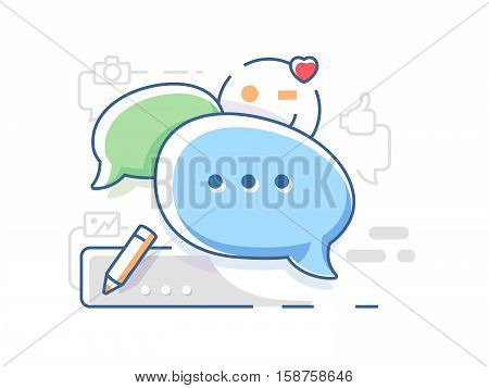 Connect and chat chatting. Speech bubble message. Vector flat illustration