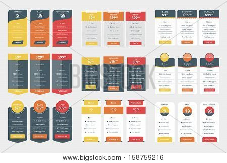 Collection Of Coloful Pricing Table Design Templates For Websites And Applications. Vector Pricing P