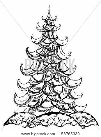 Ornate Christmas tree background, detailed zentagle. Doodle
