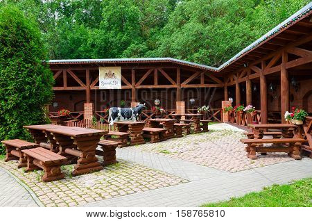 VITEBSK BELARUS - JULY 13 2016: Summer cafe "Yard at Golden Lion" Vitebsk Belarus