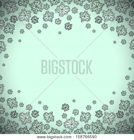 Horizontal border frame. Winter polygonal trendy style snowflakes on green mint background. Winter holidays snowfall concept. Vector illustration stock vector.