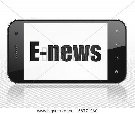 News concept: Smartphone with black text E-news on display, 3D rendering