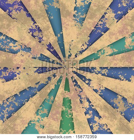 Aged retro ancient background with blue damaged rays