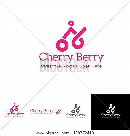 cherry berry simple line art logo concept for fruits farm, juices, girl apparel, or any others