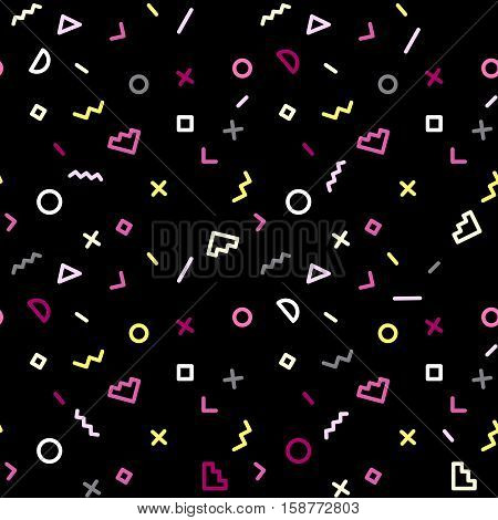 Memphis seamless pattern of geometric shapes Abstract 80s-90s styles design. Trendy memphis style. Colorful geometric hipster poster background. Vector illustration stock vector.