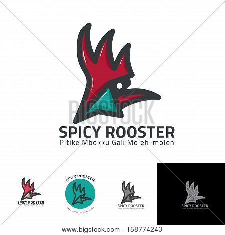 spicy rooster logo concept with serious eye look for restaurant, farm, or chicken feed brand identity