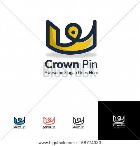 crown pin hotel logo concept with simple line art for hotel, spa or any other brands
