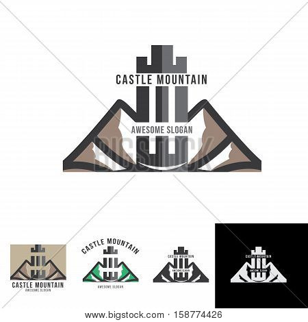 castle mountain logo concept for national park or adventure club with strong fort