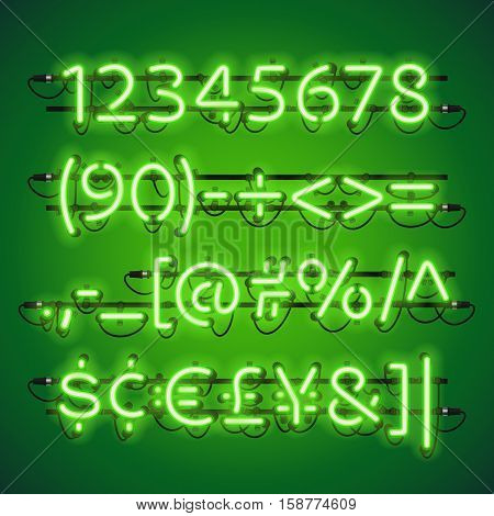 Glowing Neon Lime Green Numbers. Used pattern brushes included. There are fastening elements in a symbol palette.