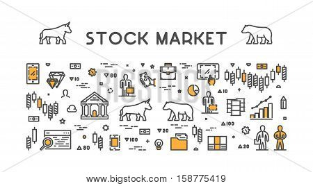 Line vector design concept for stock market. Horizontal banner of commodity exchange.