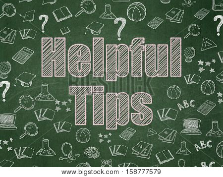 Learning concept: Chalk Pink text Helpful Tips on School board background with  Hand Drawn Education Icons, School Board