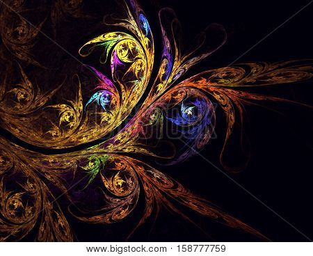 Computer-generated fractal illustrating peacock feather. Abstract background
