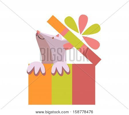 Mouse in a gift box. Gift with a bow