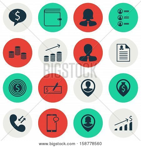 Set Of Human Resources Icons On Manager, Money And Business Goal Topics. Editable Vector Illustration. Includes Phone, Discussion, Coins And More Vector Icons.