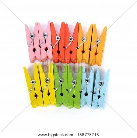 wood clothes pin colorful on white background
