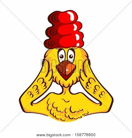 Cartoon surprised chicken face with open beak isolated on white. Vector illustration