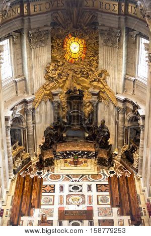 Main altar in basilica st peter in vatican, bernini masterpiece, rome, italy