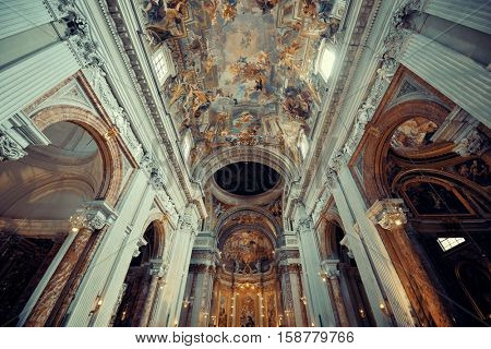ROME - MAY 12: Beautiful interior from The Church of St. Ignatius of Loyola on May 12, 2016 in Rome, Italy. Rome ranked 14th in the world, and 1st the most popular tourism attraction in Italy.