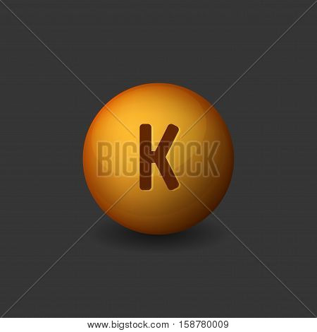 Vitamin K Orange Glossy Sphere Icon on Dark Background. Vector illustration