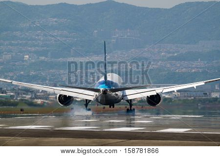 OSAKA, JAPAN - MAY 2, 2016: Boeing 767-200 landing to the Itami International Airport in Osaka, Japan.