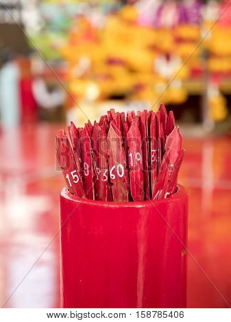 Fortune sticks (Esiimsi) in the temple (Selective focus)