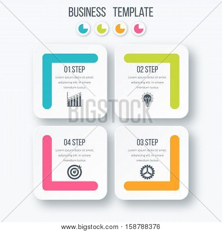 Infographics template four options with square. Can be used for workflow layout, diagram, number options, step up options, web design, presentations