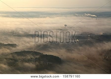 Foggy landscape from high poin of view