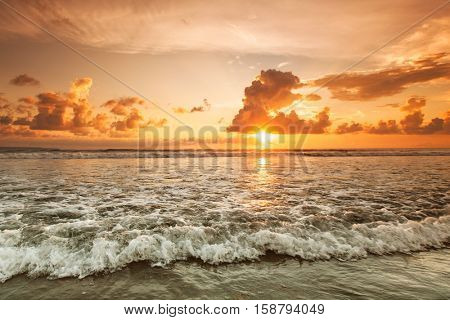 Sunset over sea on Bali, Seminyak, Double six beach