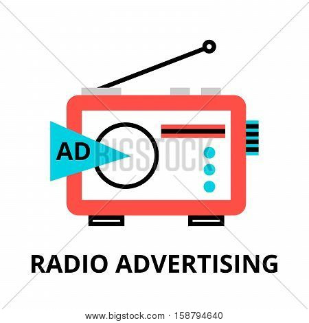 Modern flat thin line design vector illustration concept of radio advertistement for graphic and web design