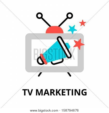 Modern flat thin line design vector illustration concept of tv marketing for graphic and web design