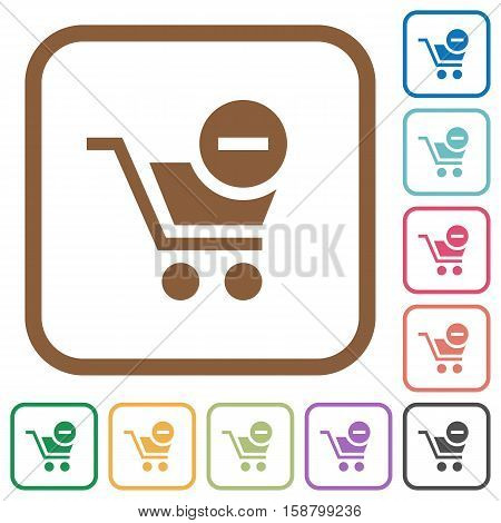Remove item from cart simple icons in color rounded square frames on white background