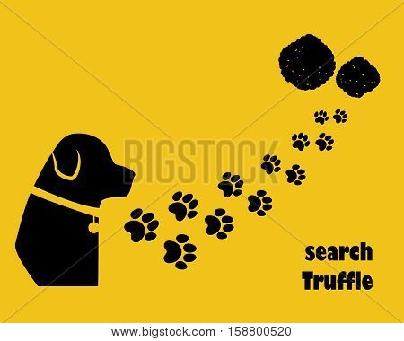 Dog with paw trail. Search truffle. Flat style.