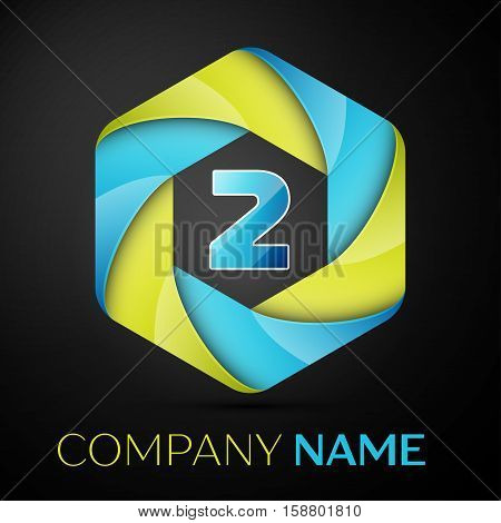 Two number colorful logo in the hexagonal on black background. Vector template for your design