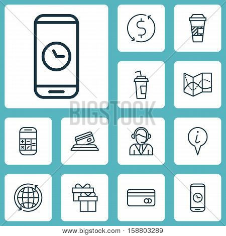 Set Of Travel Icons On Credit Card, Money Trasnfer And Takeaway Coffee Topics. Editable Vector Illustration. Includes Transfer, Phone, Travel And More Vector Icons.
