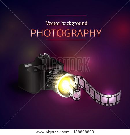 Vector illustration of the concept of shooting photos and video.Kamera and abstract film.