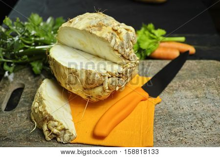 Celery root - celeriac source of vitamine fresh healthy vegetable wedge
