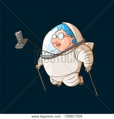 Colorful illustration of a space tourist in zero gravity wearing a suit.