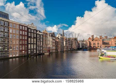 Typical dutch old houses over canal, Amstardam, Netherlands