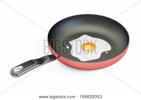frypan with fried egg closeup 3D rendering isolated on white background