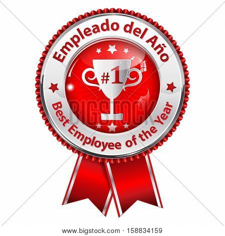 Employee of the Year (Spanish language: Empleado del Ano) - metallic red award ribbon