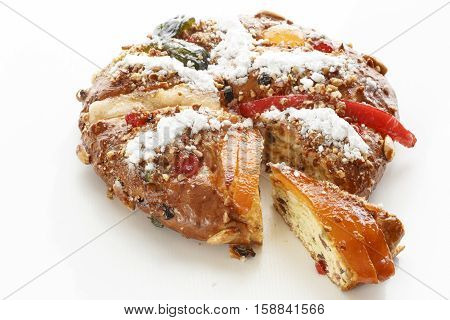 Bolo Rei is a traditional portuguese Christmas cake made with candied fruit.