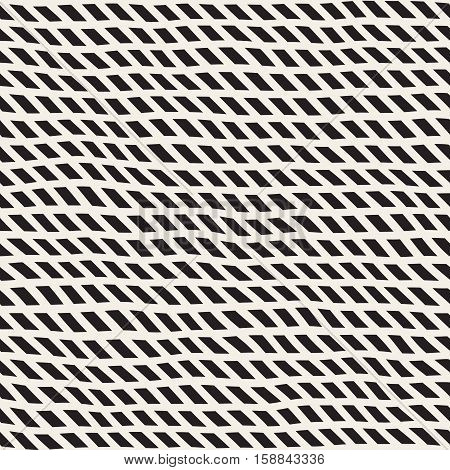 Wavy Hand Drawn Slanted Lines. Abstract Geometric Background Design. Vector Seamless Black and White Pattern.