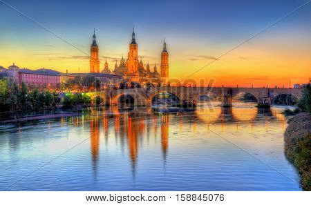 Basilica of Our Lady of the Pillar and the Ebro River - Zaragoza, Spain