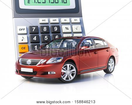 3d  Render: Toy Car and Calculator Concept for Buying, Renting, Fuel or Service and Repair Costs, Car Calculation