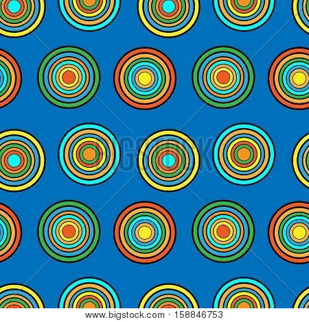 Blue and orange circles seamless vector pattern. Stained glass circles mosaic porange and blue background.