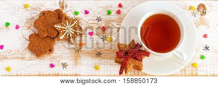 Christmas Decoration. Christmas background. Нoliday cookies on  wooden table