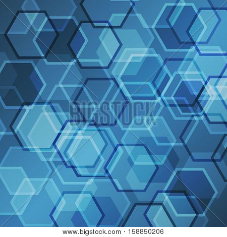 Abstract blue gradient background with hexagon, stock vector