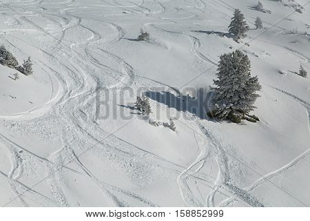 View of the ski slopes in mitsy weather
